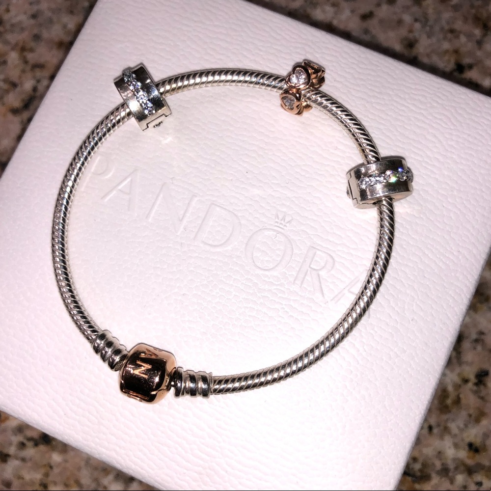 Pandora silver/rose gold charm bracelet